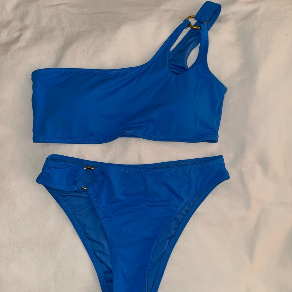 Blue One-Shoulder Bikini Set